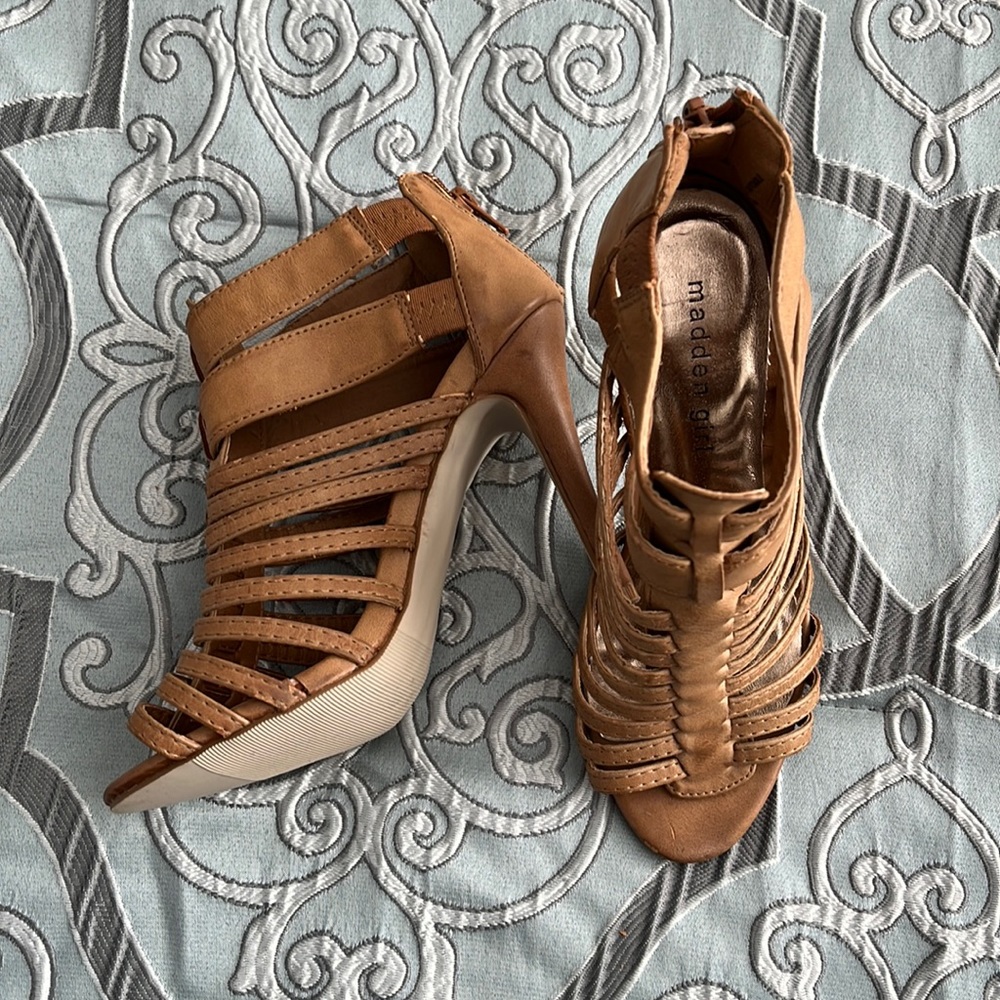 Adorable, tan heeled sandals by Madden Girl!